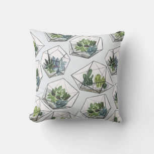 Succulents Aquariums Watercolor Seamless Pattern Throw Pillow