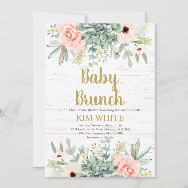 Succulents Baby Brunch invitation (Front)