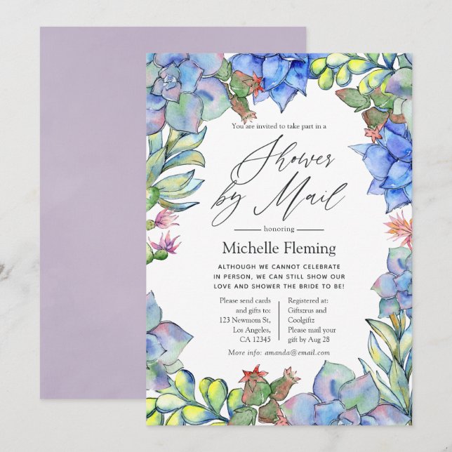 Succulents Baby or Bridal Shower by Mail Invitation (Front/Back)