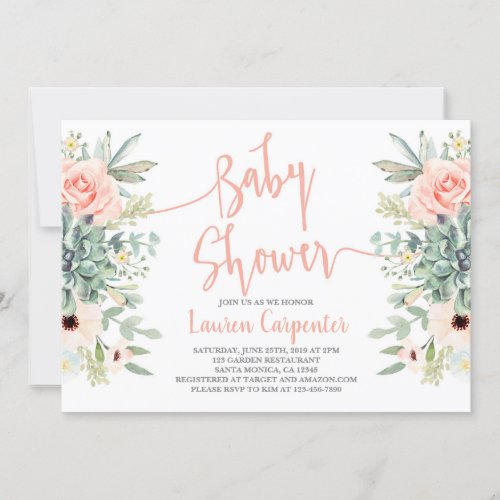 Succulents baby shower girl invitation