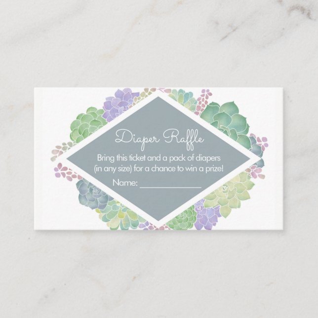 Succulents Baby Shower Slate Diaper Raffle Ticket Enclosure Card (Front)