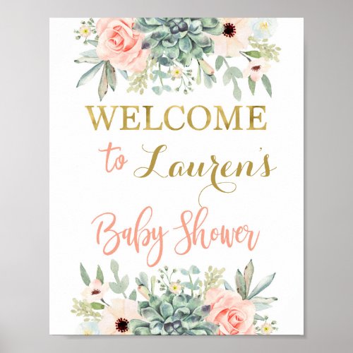 Succulents baby shower welcome sign