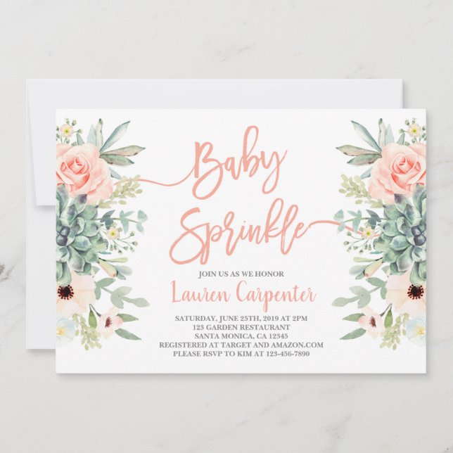 Succulents baby Sprinkle girl Invitation (Front)