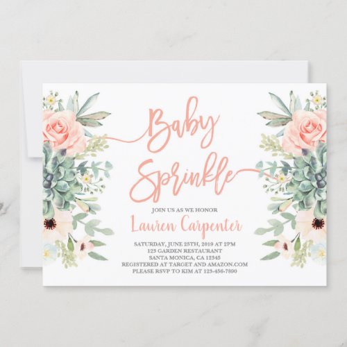 Succulents baby Sprinkle girl Invitation