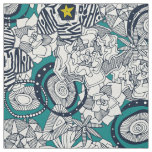 succulents blue chartreuse star fabric
