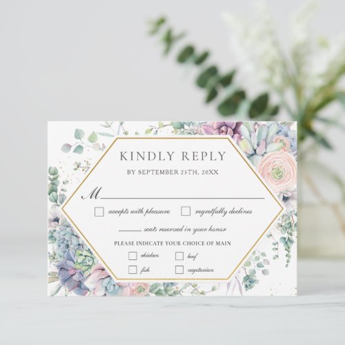Succulents Blush Floral Greenery Wedding Meal   RSVP Card