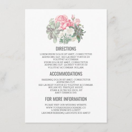 Succulents Bouquet Wedding Details_ Information Enclosure Card