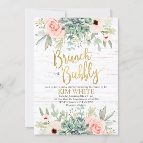 Succulents bridal shower brunch invitation