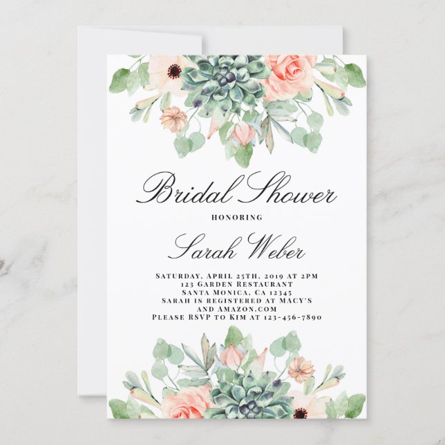 Succulents Bridal Shower Invitation (Front)