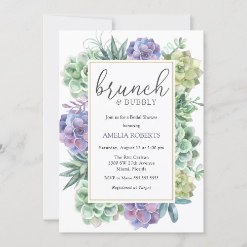 Succulents Brunch and Bubbly Bridal Shower Invitation