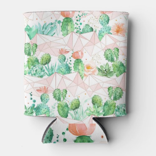 Succulents  Cacti Geometric Watercolor Can Cooler
