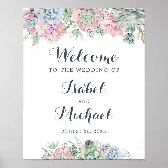Succulents Cactus Blush Floral Welcome Sign (Front)