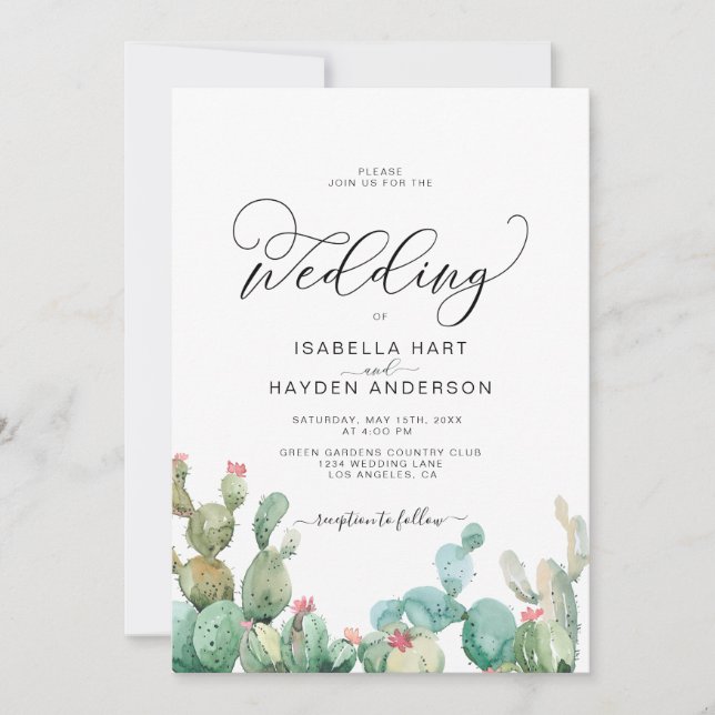 Succulents Cactus Boho Cacti Desert Wedding Invitation (Front)