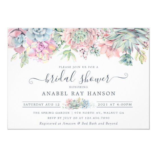 Succulents Cactus Floral Blush Bridal Shower Invitation