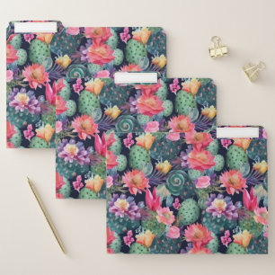 Succulents cactus floral watercolor flower pattern file folder