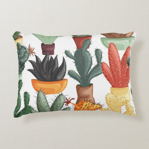 Succulents cactuses cute floral pattern accent pillow