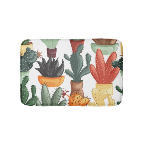 Succulents cactuses cute floral pattern bath mat