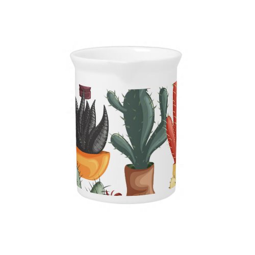 Succulents cactuses cute floral pattern beverage pitcher