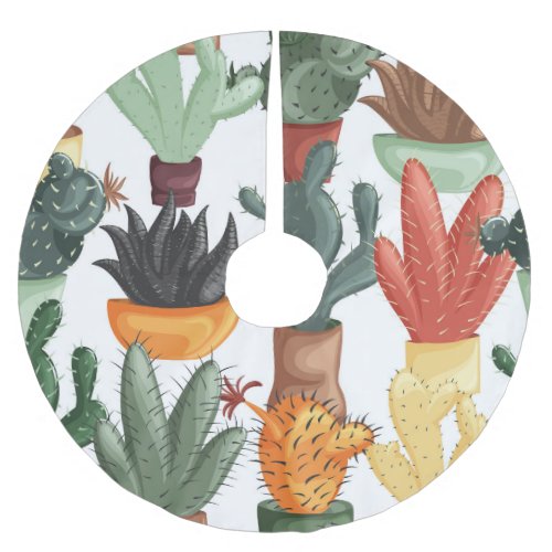 Succulents cactuses cute floral pattern brushed polyester tree skirt