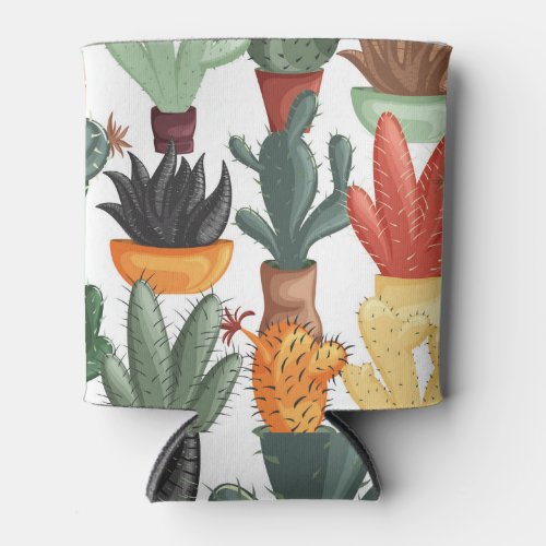 Succulents cactuses cute floral pattern can cooler