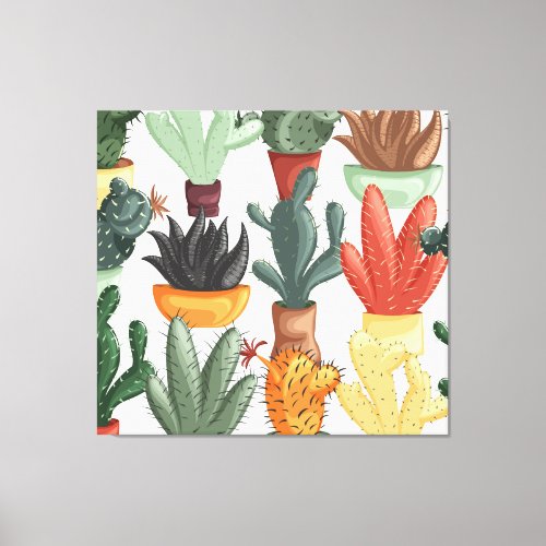Succulents cactuses cute floral pattern canvas print