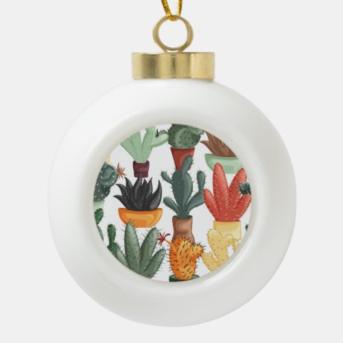 Succulents cactuses cute floral pattern ceramic ball christmas ornament