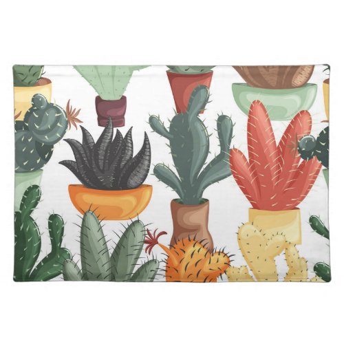 Succulents cactuses cute floral pattern cloth placemat