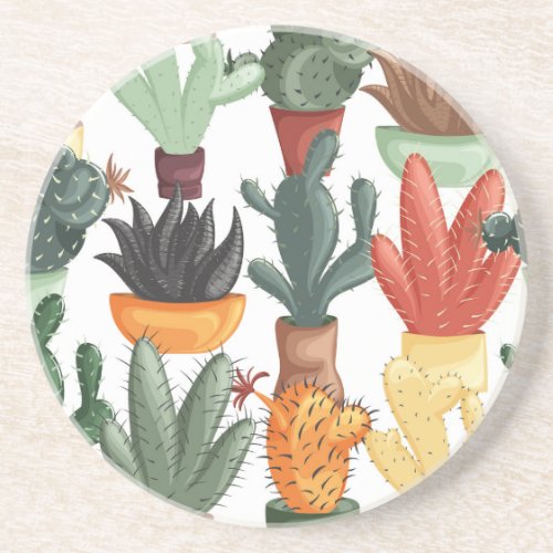 Succulents cactuses cute floral pattern coaster