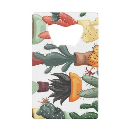 Succulents cactuses cute floral pattern credit card bottle opener