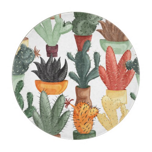 Succulents cactuses cute floral pattern cutting board