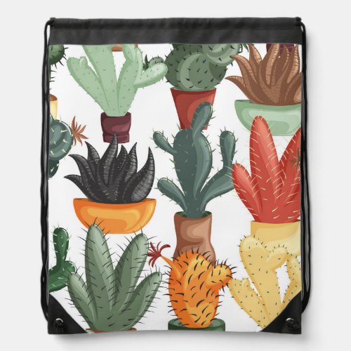 Succulents cactuses cute floral pattern drawstring bag