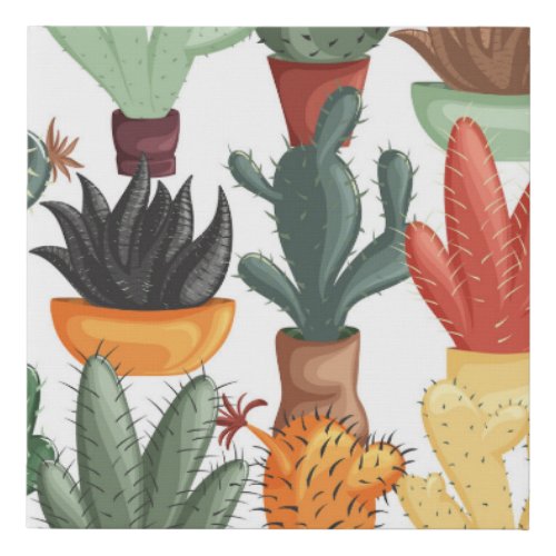 Succulents cactuses cute floral pattern faux canvas print
