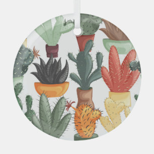 Succulents, cactuses: cute floral pattern. glass ornament