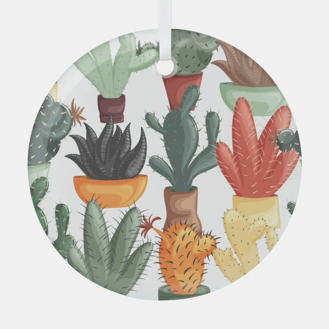 Succulents, cactuses: cute floral pattern. glass ornament (Front)