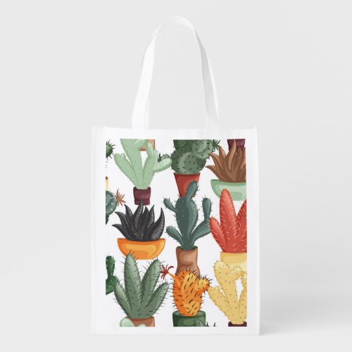 Succulents cactuses cute floral pattern grocery bag