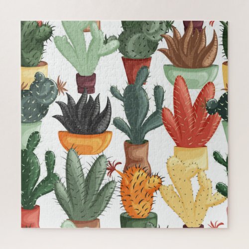 Succulents cactuses cute floral pattern jigsaw puzzle