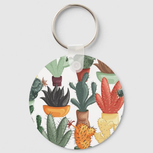 Succulents cactuses cute floral pattern keychain