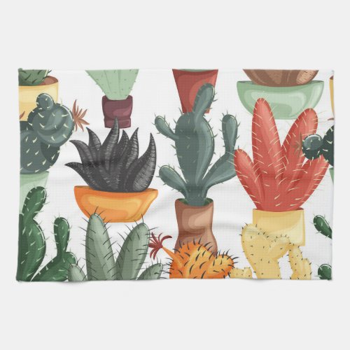 Succulents cactuses cute floral pattern kitchen towel