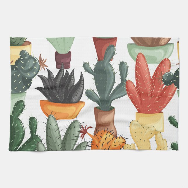 Succulents, cactuses: cute floral pattern. kitchen towel (Horizontal)