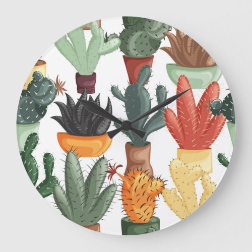 Succulents cactuses cute floral pattern large clock
