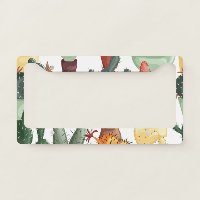 Succulents, cactuses: cute floral pattern. license plate frame (Front)