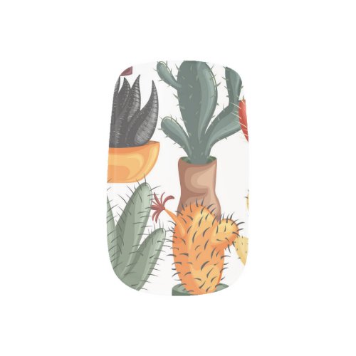 Succulents cactuses cute floral pattern minx nail art