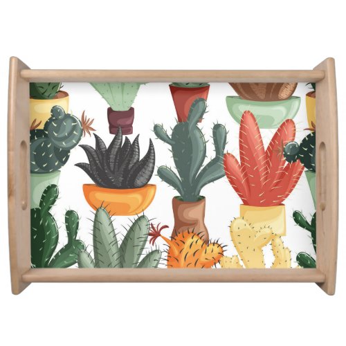 Succulents cactuses cute floral pattern serving tray