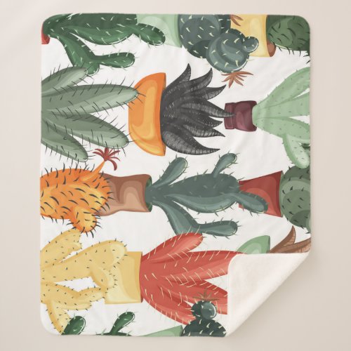 Succulents cactuses cute floral pattern sherpa blanket