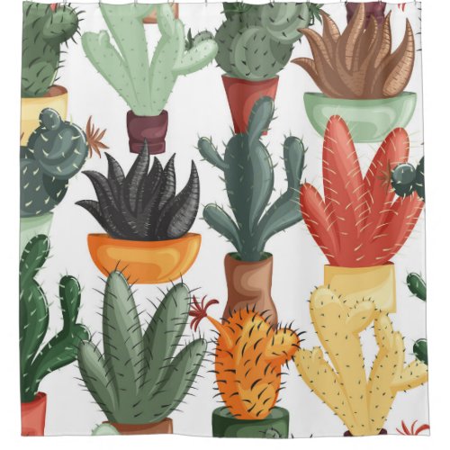 Succulents cactuses cute floral pattern shower curtain