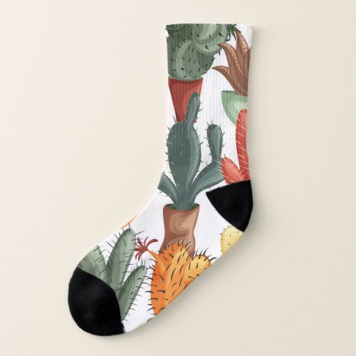 Succulents cactuses cute floral pattern socks