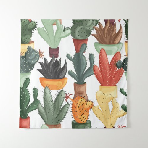 Succulents cactuses cute floral pattern tapestry