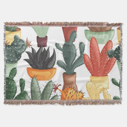 Succulents cactuses cute floral pattern throw blanket