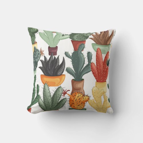 Succulents cactuses cute floral pattern throw pillow
