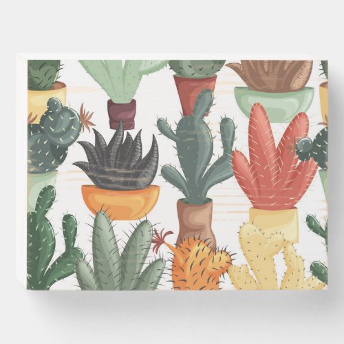 Succulents cactuses cute floral pattern wooden box sign